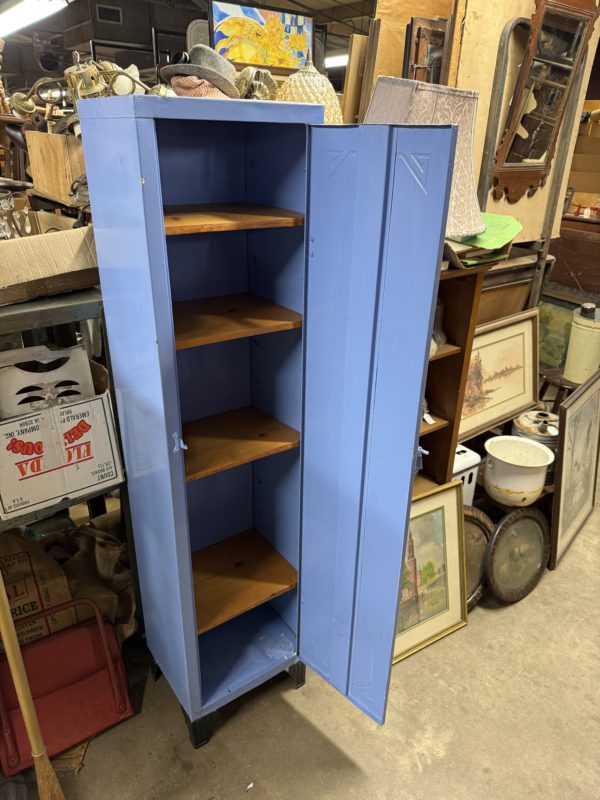 Vintage Blue Metal Cabinet with Adjustable Shelves - Image 10