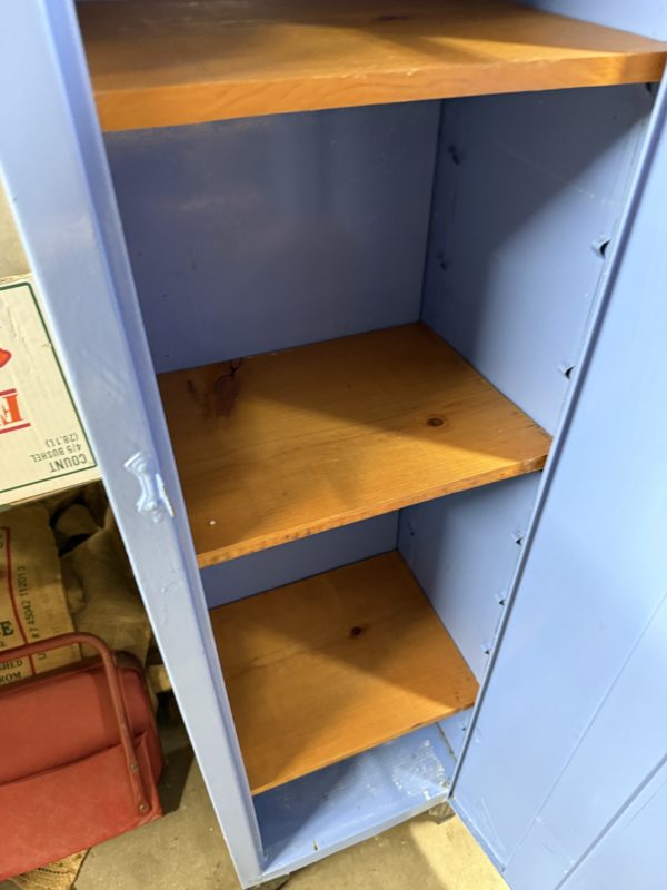 Vintage Blue Metal Cabinet with Adjustable Shelves - Image 9