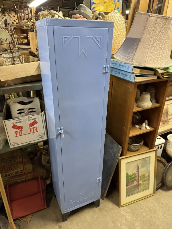 Vintage Blue Metal Cabinet with Adjustable Shelves - Image 6