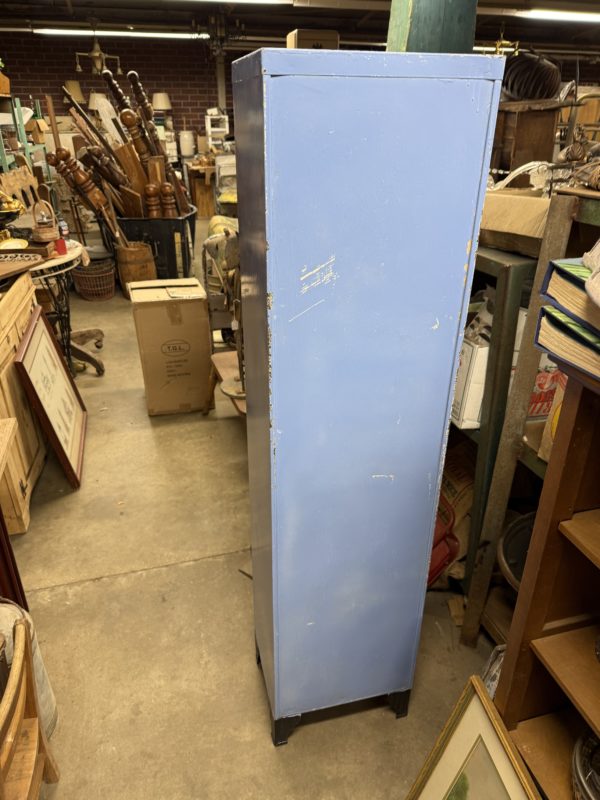 Vintage Blue Metal Cabinet with Adjustable Shelves - Image 7