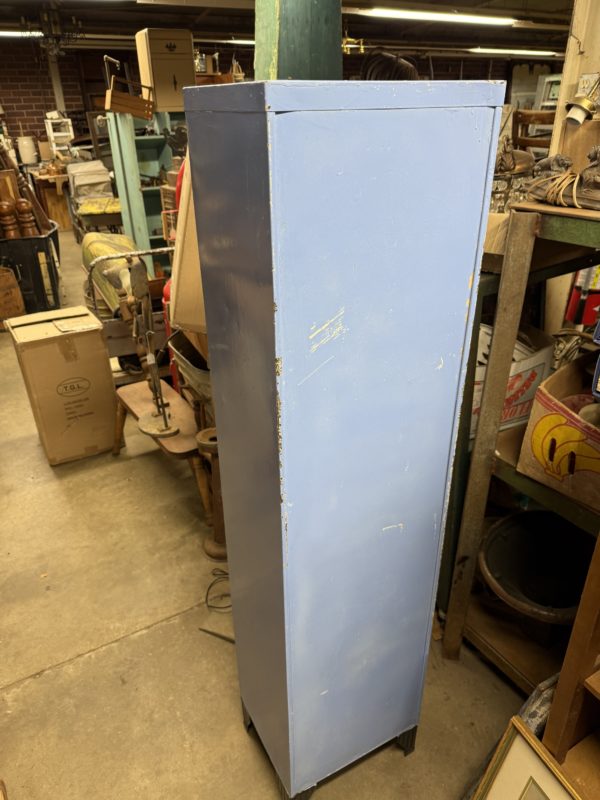 Vintage Blue Metal Cabinet with Adjustable Shelves - Image 8