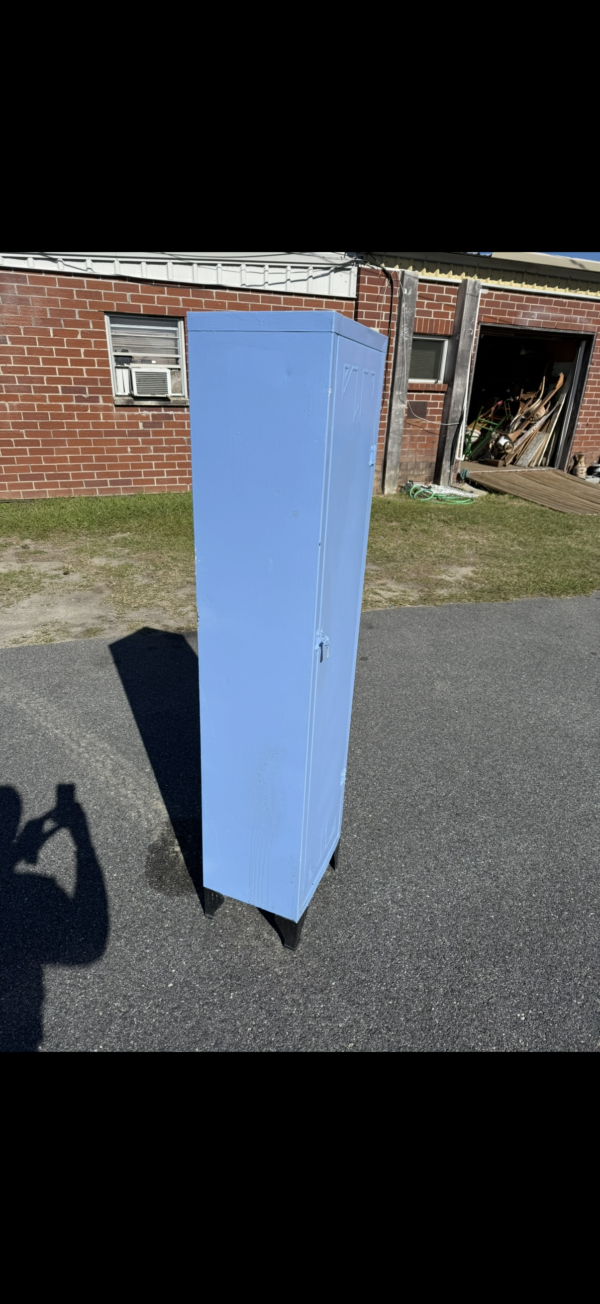 Vintage Blue Metal Cabinet with Adjustable Shelves - Image 25